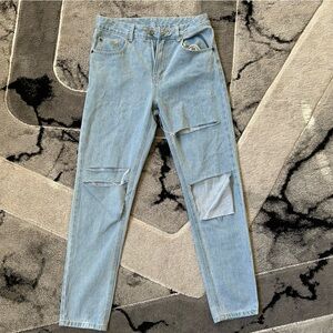 SHEIN Light Blue Distressed Patchwork Men’s Jeans